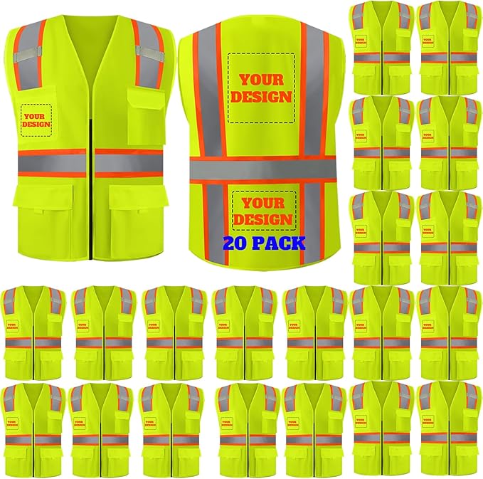 BeautyWill 10/20 Pack Custom Logo Safety Vest, Bulk High Visibility Class 2 by BeautyWill