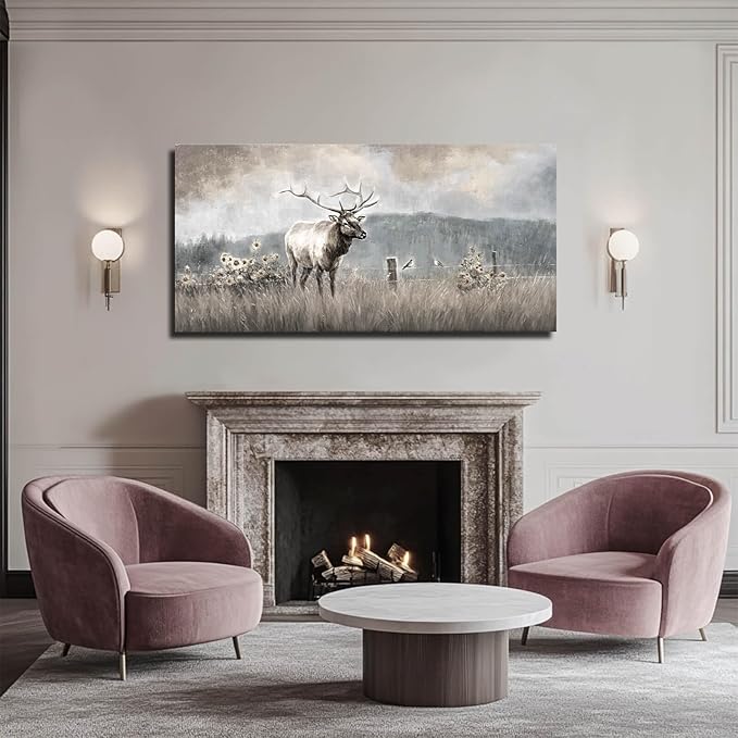 ZHENGYIN Extra Wide Panoramic Elk Canvas Wall Art, Western Deer Meadow - Image 6