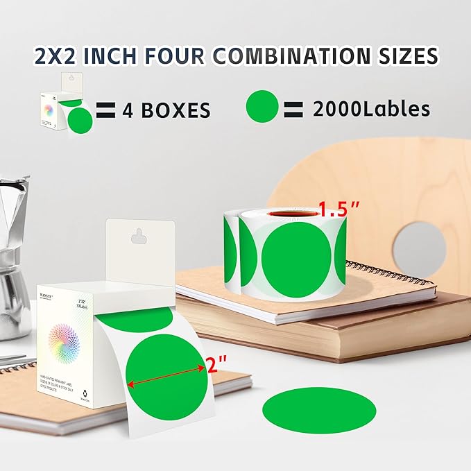 Easy to Use 2 Inch Green Multi-Purpose Round Coding Labels, 4 Rolls 2000 PCS - Image 2
