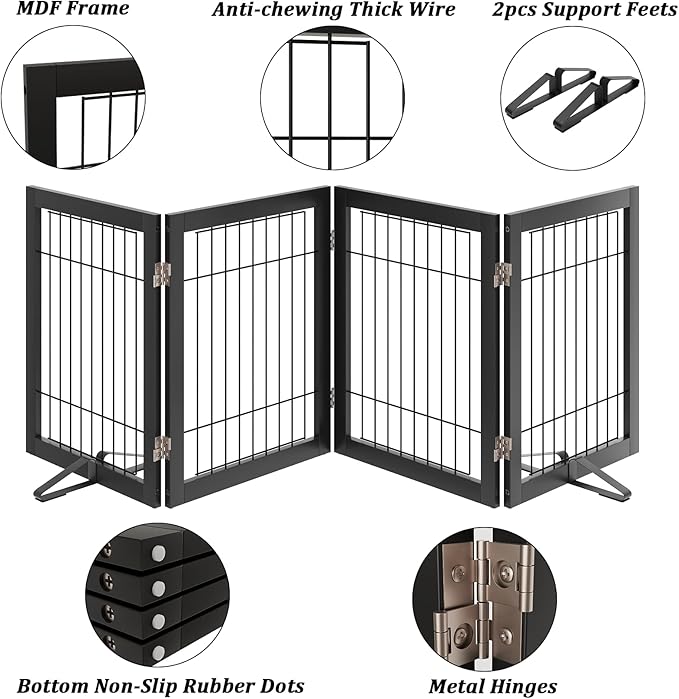 Dog Gate Wire Dog Gates for House Doorways Stairs 24-Inch Freestanding Pet Gate - Image 2