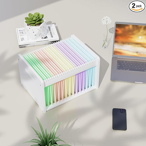 2 Pack Bamboo Hanging File Organizer, Office Desk File Organizer by LONTAI