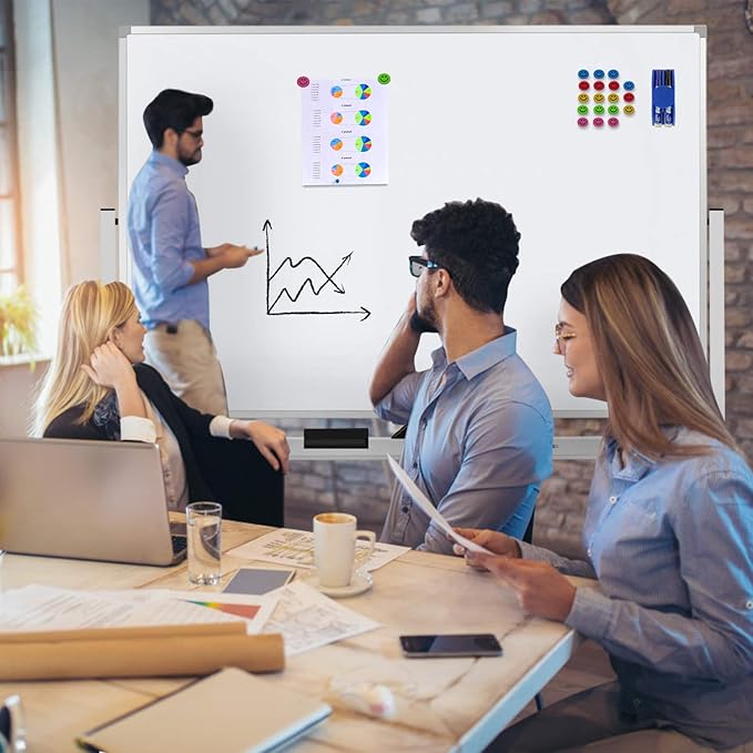 60"x40" Mobile Whiteboard Double-Sided Magnetic Large Dry Erase White Board - Image 4