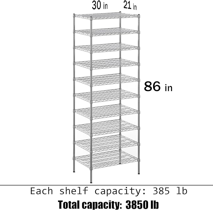 21" Deep x 30" Wide x 86" Height Wire Shelving Kit | 10-Tier | NSF Commercial - Image 3