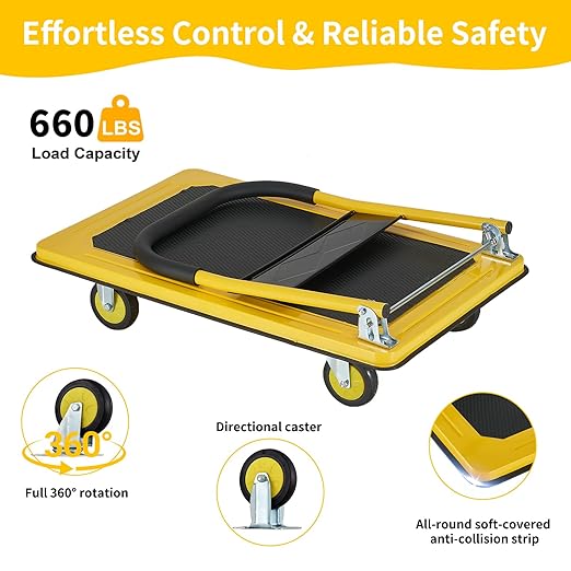 Foldable Push Cart Dolly, Heavy Duty Flat Bed Cart - Image 3