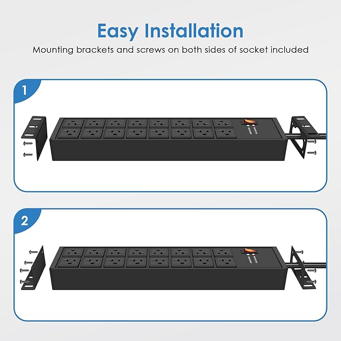 JUNNUJ Heavy Duty 20 Amp Power Strip 4800J, 16 Outlets 12 Gauge Garage - Image 6