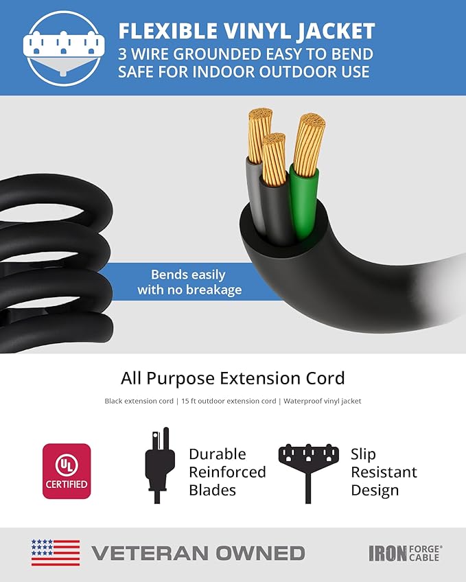Iron Forge Cable 15 Ft Black Extension Cord - Image 8