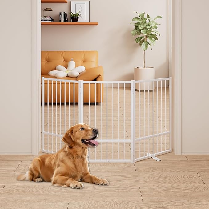 3 Panels Full Metal Freestanding Dog Gates, 60” W x 32” H Folding Pet Gate Fence - Image 3
