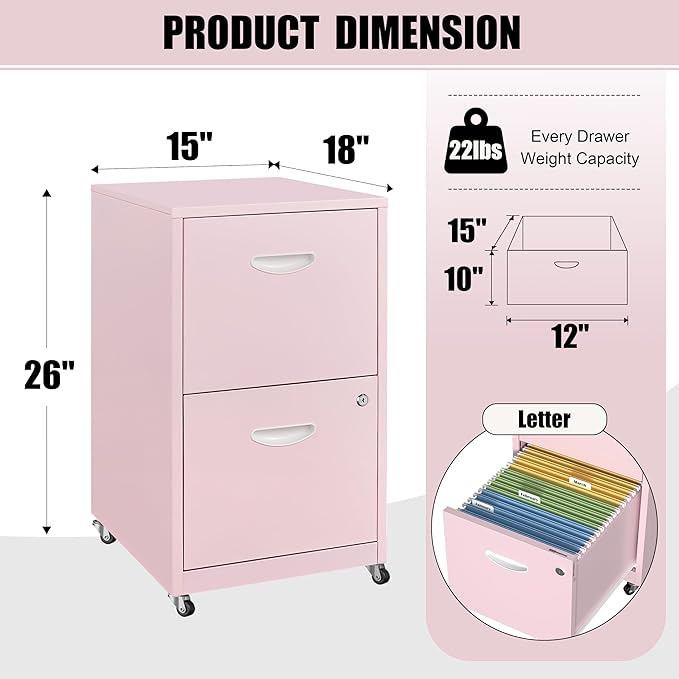 2 Drawer Mobile File Cabinet - Image 3
