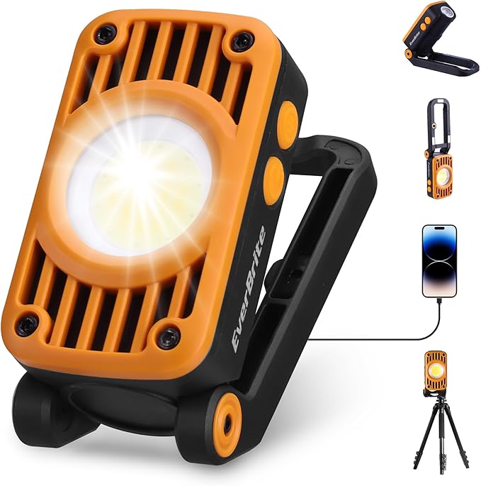 EverBrite COB Rechargeable Folding Work Light, 7 Lighting Modes, 1200 Lumens LED by EverBrite