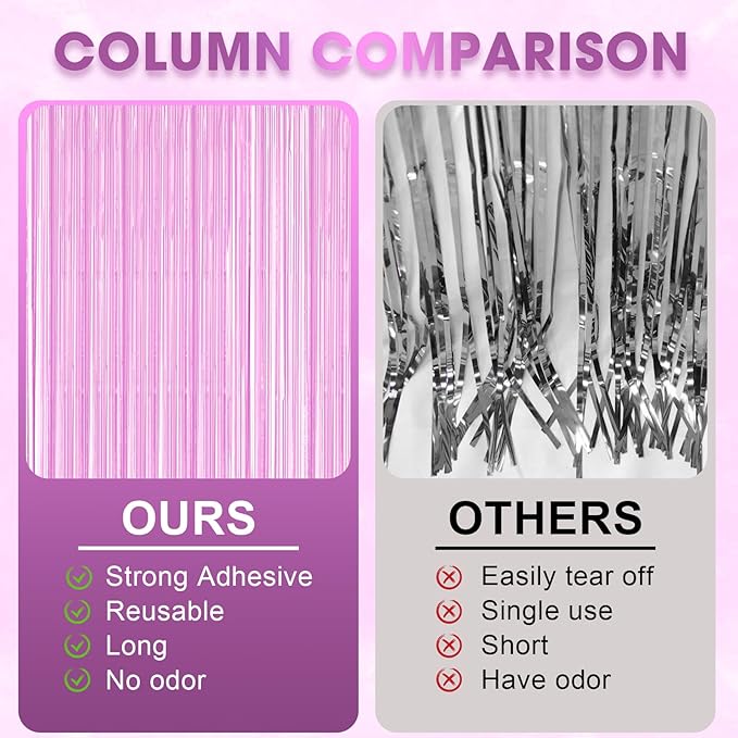 3 Pack 3.3 x 8.2 ft Pastel Purple Foil Fringe Backdrop Curtains, Tinsel - Image 5