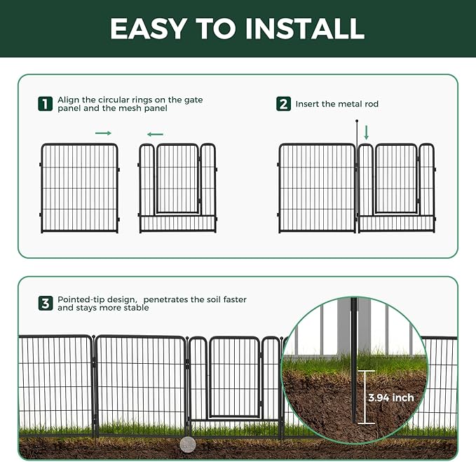 FXW Garden Fence Outdoor for The Yard – 32in x 13.3ft Heavy Duty Metal Animal - Image 4
