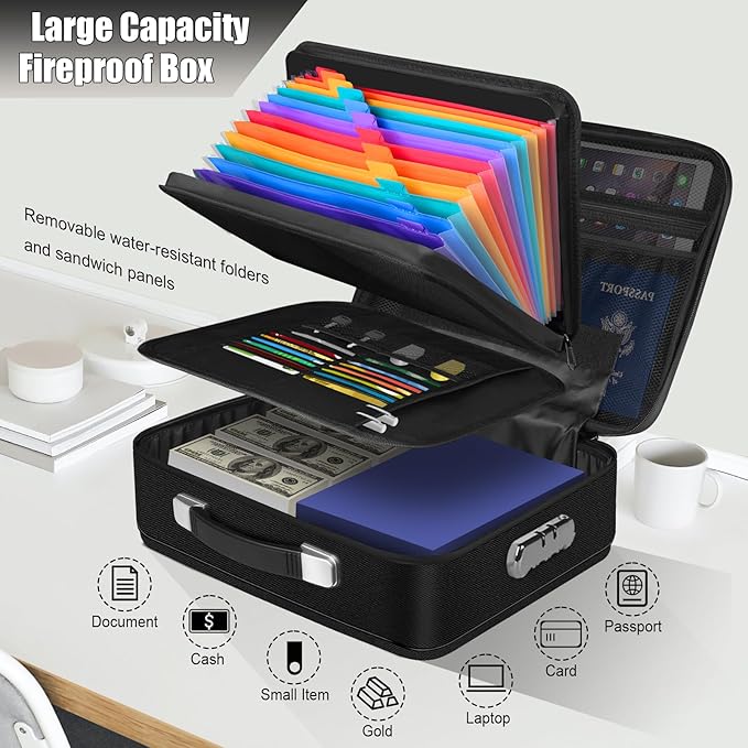 Fireproof Document Box, Hard Shell Fireproof Box, Document Organizer - Image 6