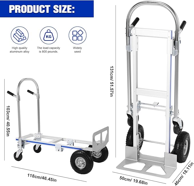 2 in 1 Aluminum 800LBS Capacity Folding Hand Truck Dolly Cart W/Wheel Heavy - Image 2