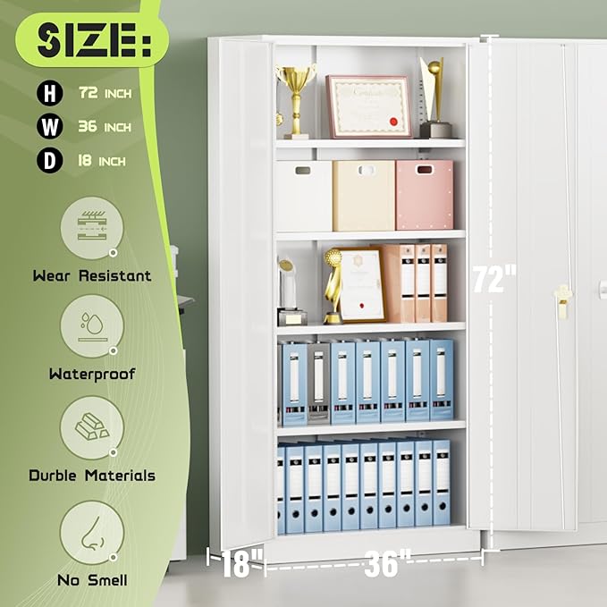 Crownland 72" Lockable Metal Storage Cabinet, Garage Storage Cabinets, High - Image 8