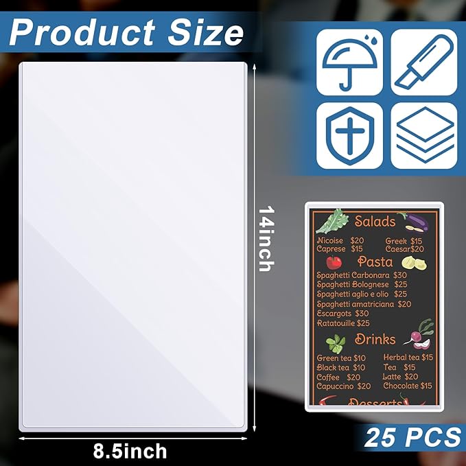 Henoyso 25 Pcs 8.5" x 14" Menu Cover Rigid Print Protectors Clear Heavy Duty - Image 4