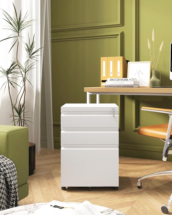 Mobile File Cabinet for Home Office, Lockable 3 Drawer Filing Cabinet - Image 9