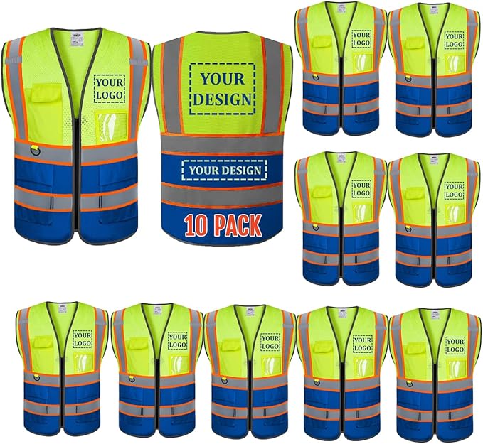BeautyWill Custom Logo 10/20 Pack Safety Vest Class2 High Visibility Vest by BeautyWill