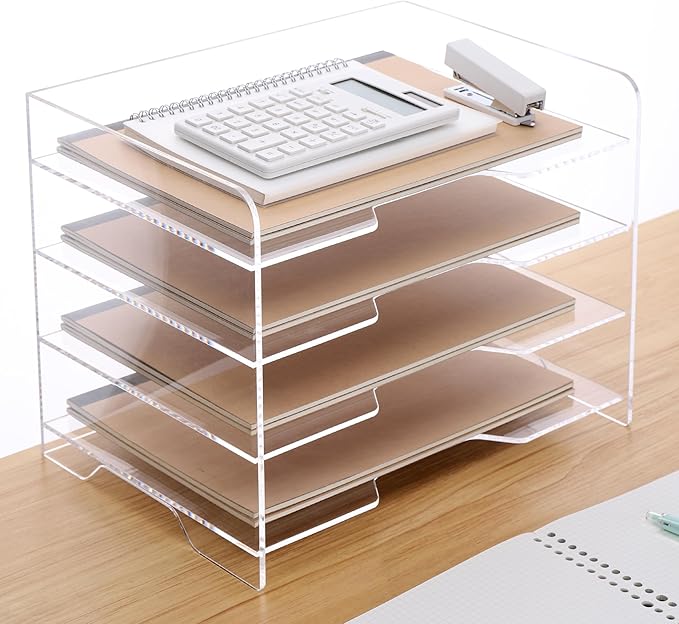 Acrylic Desk Organizer, 4 Tier Paper Tray, Office Accessories by HeZone
