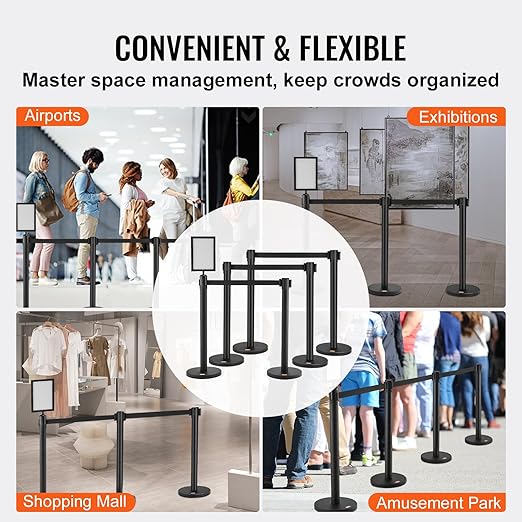VEVOR Crowd Control Stanchions, Carbon Steel Baking Painted Stanchion Queue Post - Image 6