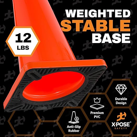 Xpose Safety 36 Inch Orange Traffic Cones Heavy Duty 12lb - Image 5