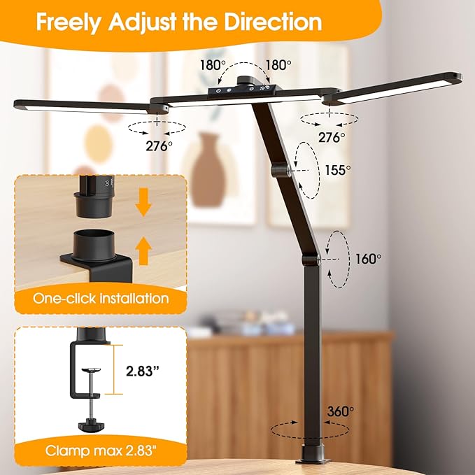 ShineTech LED Desk Lamp for Home Office, 25 Lighting Modes Swing Arm LED Lamp - Image 6