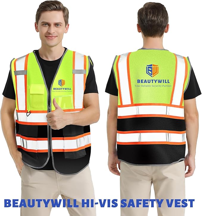 BeautyWill Custom Logo Safety Vest Class 2 High Visibility Reflective Vest - Image 2