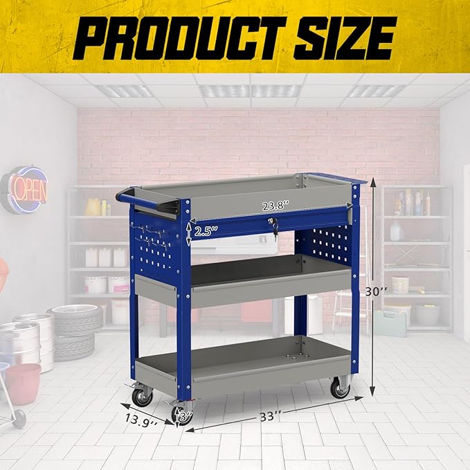 3 Tier Rolling Tool Cart on Wheels, 450 LBS Capacity Tool Cart - Image 7
