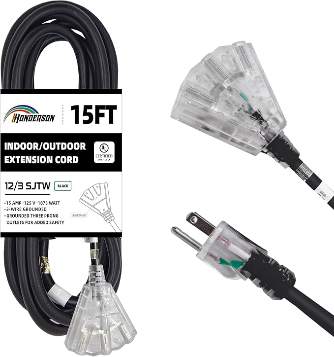 3-Outlets Indoor Outdoor Extension Cord Weatherproof by HONDERSON