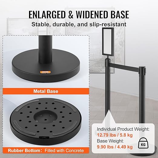 VEVOR Crowd Control Stanchions, Carbon Steel Baking Painted Stanchion Queue Post - Image 3