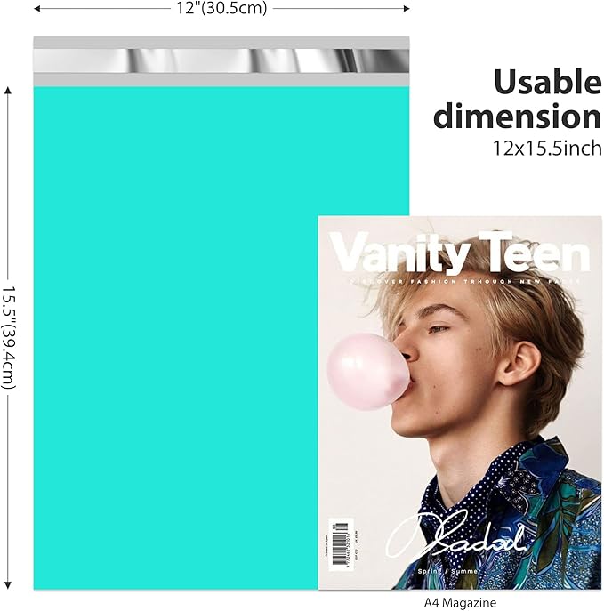 Fuxury Poly Mailers 12x15.5 Inch 200pc Teal, Shipping Envelopes - Image 2