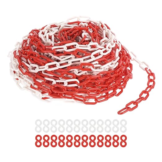 PATIKIL Plastic Chain Links, 100 Foot Safety Barrier Chain Red/White by PATIKIL
