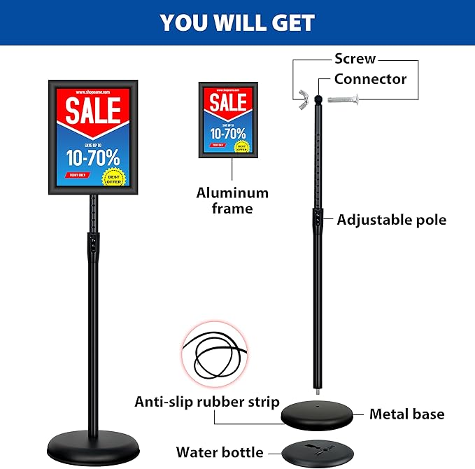 2Pack 8.5x11 Inch Adjustable Pedestal Poster Sign Stand, Heavy Duty Floor - Image 7
