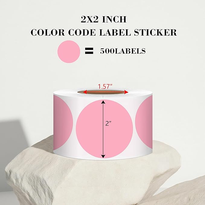 2 Inch Pink Circle Stickers, Permanent Sticky Dots, Colored Dot Stickers - Image 2