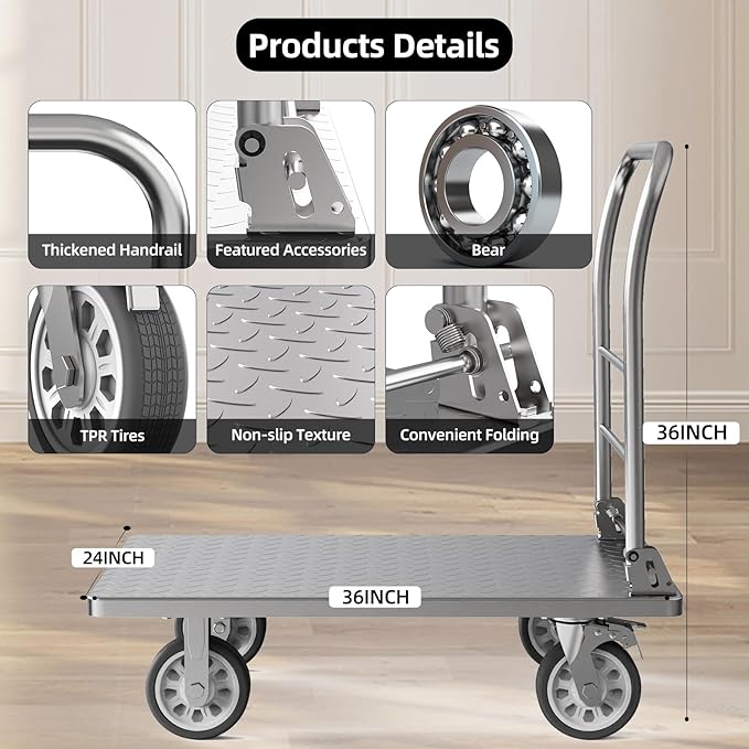 Heavy Duty Platform Truck Cart, Flatbed Cart Folding Hand Trucks, - Image 7
