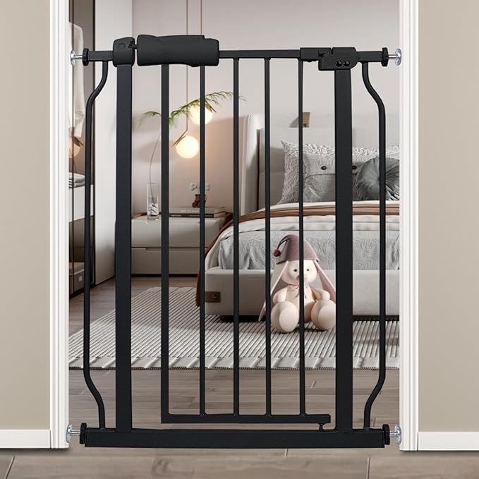 Narrow Baby Gates for Stairs Doorways Auto Close Tension Black Metal Child Pet by HOOOEN