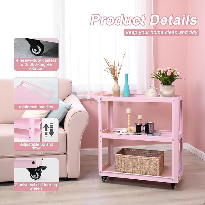 3 Tier Metal Utility Rolling Cart - Image 4