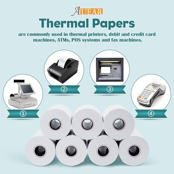 AUEAR, Thermal Cash Register POS Paper Rolls, 2 1/4" x 85' - Image 4