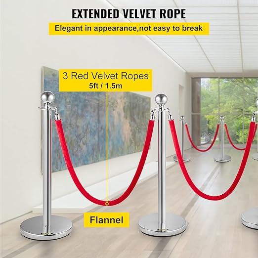 VEVOR Stanchion Post with Velvet Ropes, Stainless Steel Queue Barrier Line - Image 7
