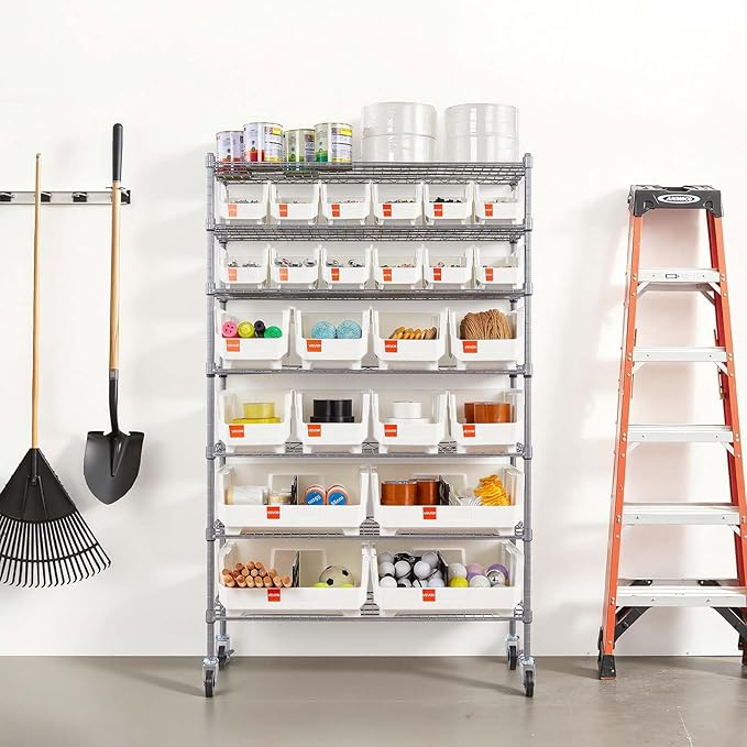 VEVOR 7-Tier Rolling Bin Storage Rack, 24 Organizer Bins, Bin Rack Storage - Image 8