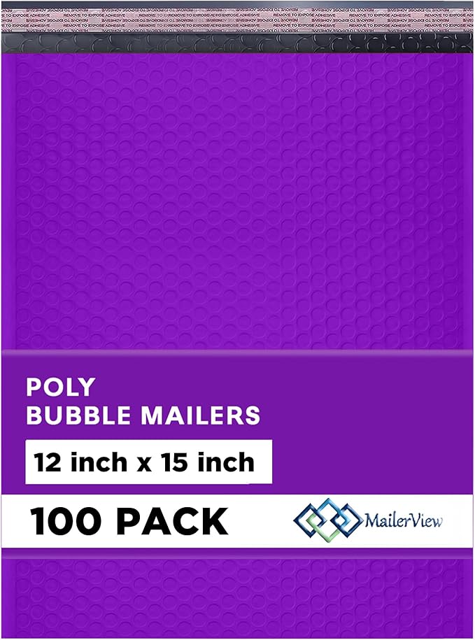 Purple Large Poly Bubble Mailers 12x15 inch | Self Seal Padded Envelopes by MAILERVIEW