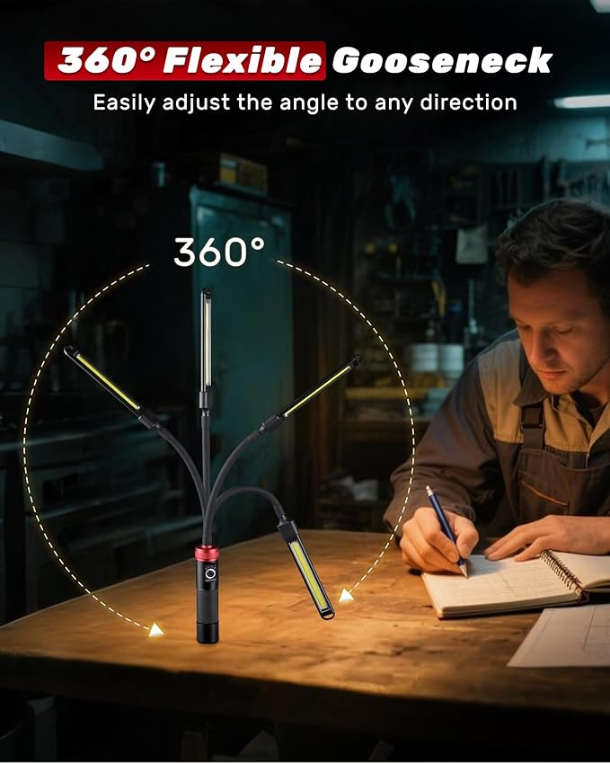 Rechargeable Work Light, 5000mAh Flexible Gooseneck LED Work Light - Image 2