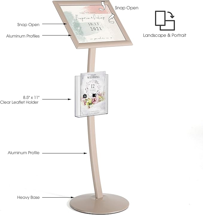 M&T Displays Curved Menu Board, 11x17 Inch Pedestal Sign Holder - Image 2