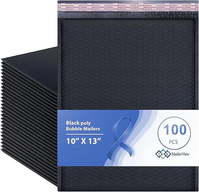 Black 10x13 Inch Poly Bubble Mailers |Self Seal Padded Envelopes by MAILERVIEW
