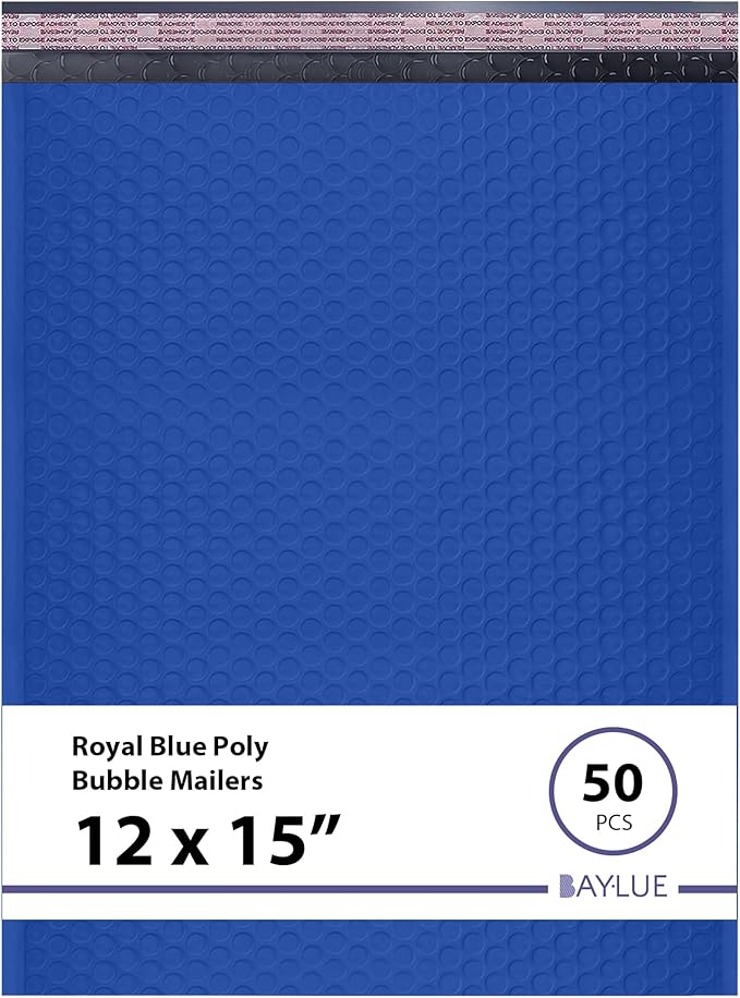 Royal Blue Large Poly Bubble Mailers 12x15 inch | Self Seal Padded Envelopes by BAYLUE