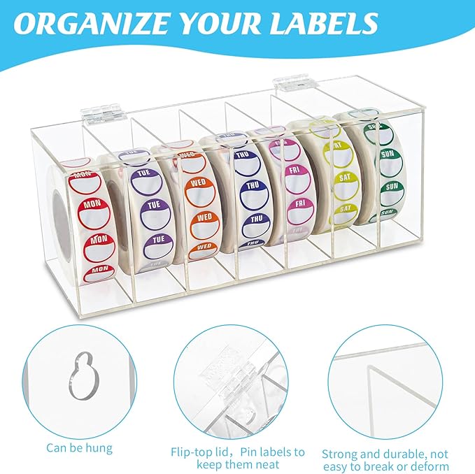 Acrylic Day of The Week Covered Label Dispenser 7-Slot Dispenser Day of The - Image 3
