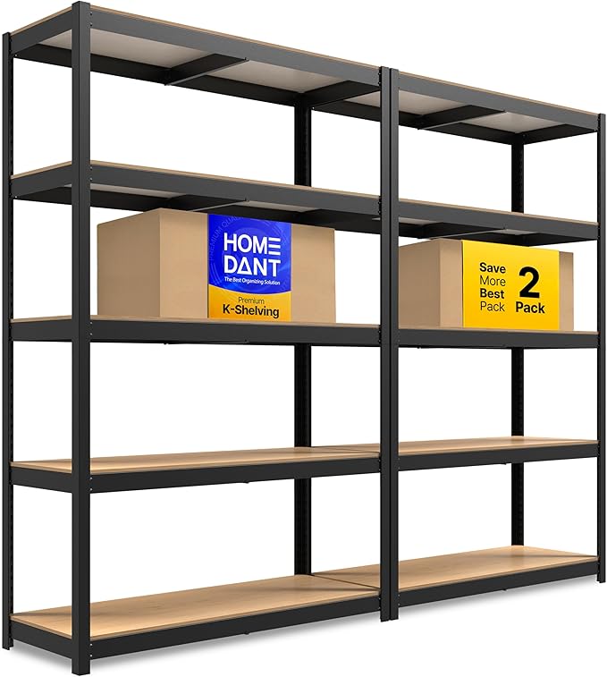 HOMEDANT House 5 Tier Laminated Metal Shelving Unit Adjustable Storage Utility by TheBestOrganizingSolution