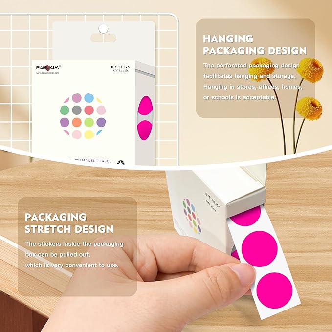 PARLAIM 3/4 Inch Color Coding Label Stickers, Fluorescent Pink Adhesive Round - Image 7