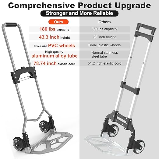 Folding Hand Truck Dolly Cart, 180LBS Portable Aluminum Hand Truck Foldable - Image 3