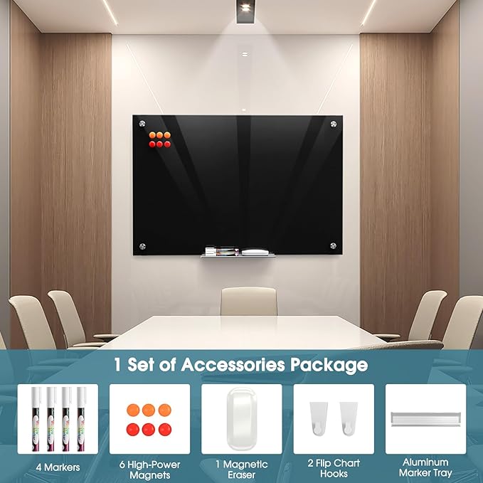 MaxGear Glass Whiteboard 36x24 Inches Wall Mounted, Magnetic Black Dry Erase - Image 3