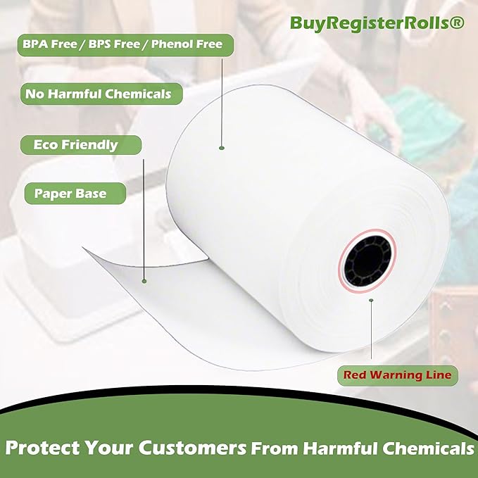 Phenol Free Thermal Paper 3 1/8 x 230 Receipt Rolls fits all Clover POS Cash - Image 2